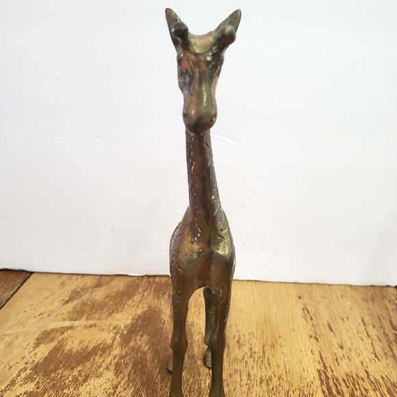 Vintage Gatco Solid Brass Heavy Pair Giraffe Mother and Baby Figurines Patina - Picture 4 of 13